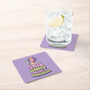 Posavasos Cuadrado De Papel Esta señorita necesita una Margarita Retro