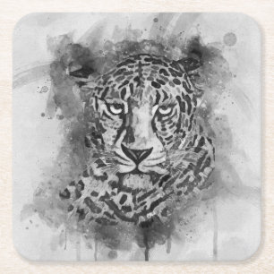 Posavasos Cuadrado De Papel Estaciones de color de agua Leopardo