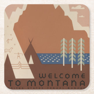 Posavasos Cuadrado De Papel Estado de Montana: Tribus Indias, Montañas, Prader