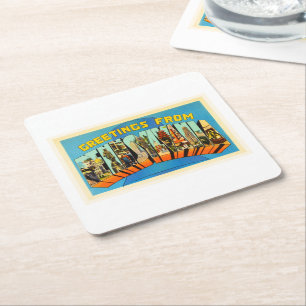 Posavasos Cuadrado De Papel Estado del recuerdo del viaje del vintage del PA