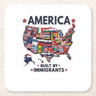 Posavasos Cuadrado De Papel Estadounidense construido por inmigrantes patriota
