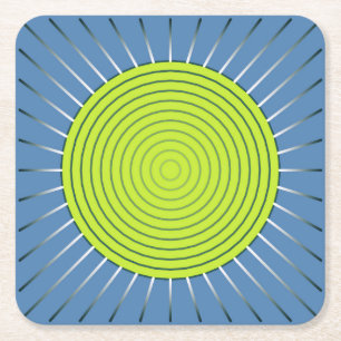 Posavasos Cuadrado De Papel Estallido solar geométrico moderno - Lima y azul d