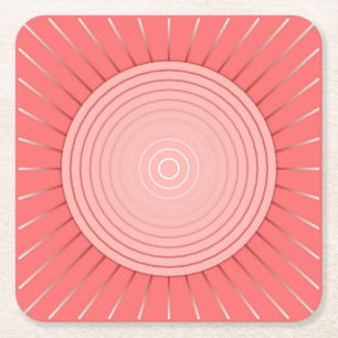 Posavasos Cuadrado De Papel Estallido solar geométrico moderno - rosa coral pr