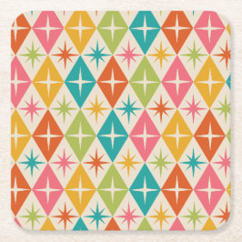 Posavasos Cuadrado De Papel Estallidos de mediados de siglo en coloridos diama