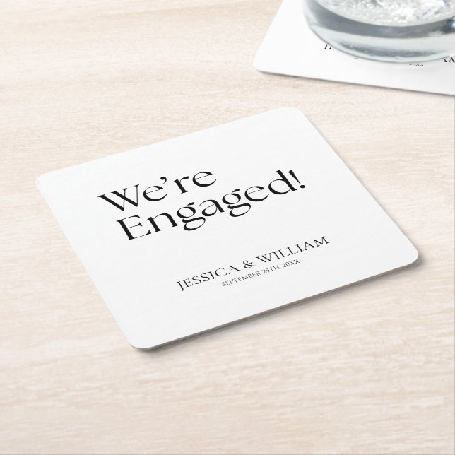 Posavasos Cuadrado De Papel Estamos comprometidos Fiesta de compromiso minimal (En perspectiva)
