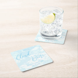 Posavasos Cuadrado De Papel Estamos en el Nueve de Nube Baby Shower