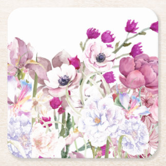 Posavasos Cuadrado De Papel Estampa Floral Ilustrada a Mano
