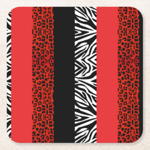 Posavasos Cuadrado De Papel Estampado de animales rojo del personalizado del