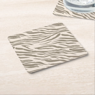 Posavasos Cuadrado De Papel Estampado de cebra marrón blanco crema