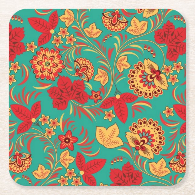 Posavasos Cuadrado De Papel Estampado de flores 2 (Anverso)