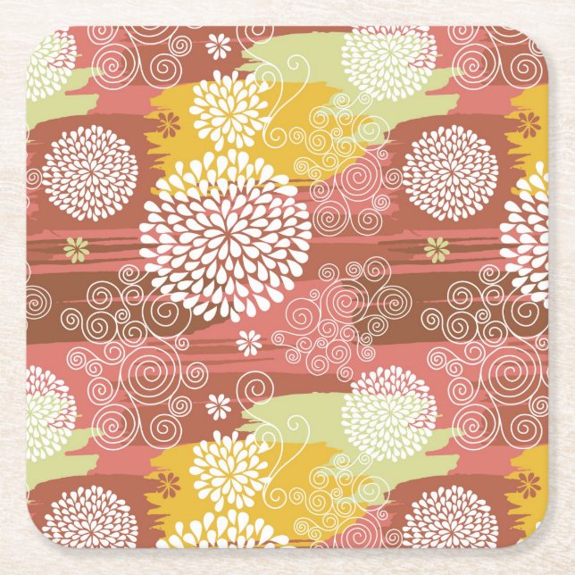 Posavasos Cuadrado De Papel Estampado de flores 2 (Anverso)