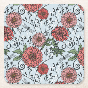 Posavasos Cuadrado De Papel Estampado de flores 3