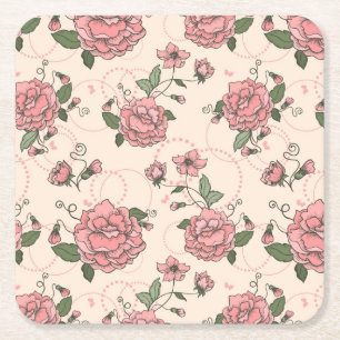 Posavasos Cuadrado De Papel Estampado de flores 5