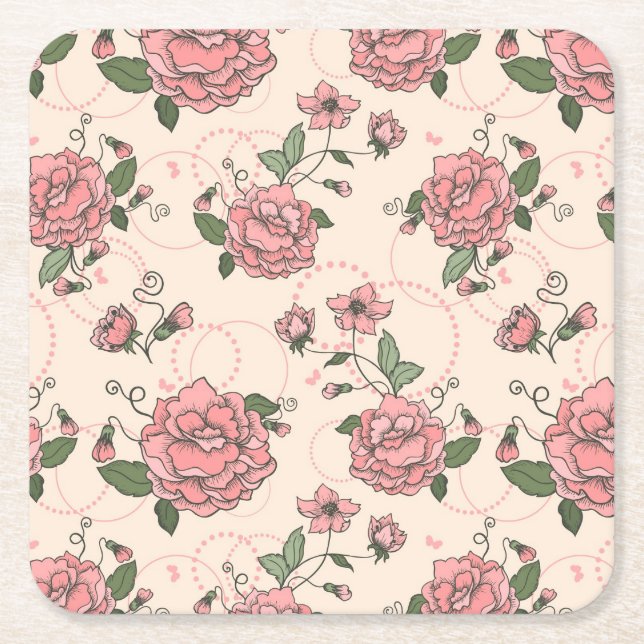 Posavasos Cuadrado De Papel Estampado de flores 5 (Anverso)