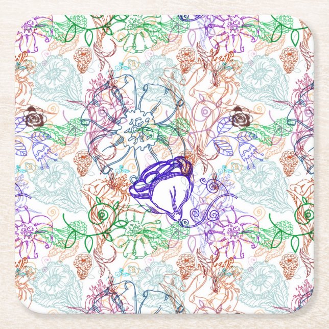 Posavasos Cuadrado De Papel Estampado de flores 8 (Anverso)
