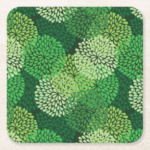 Posavasos Cuadrado De Papel Estampado de flores verde