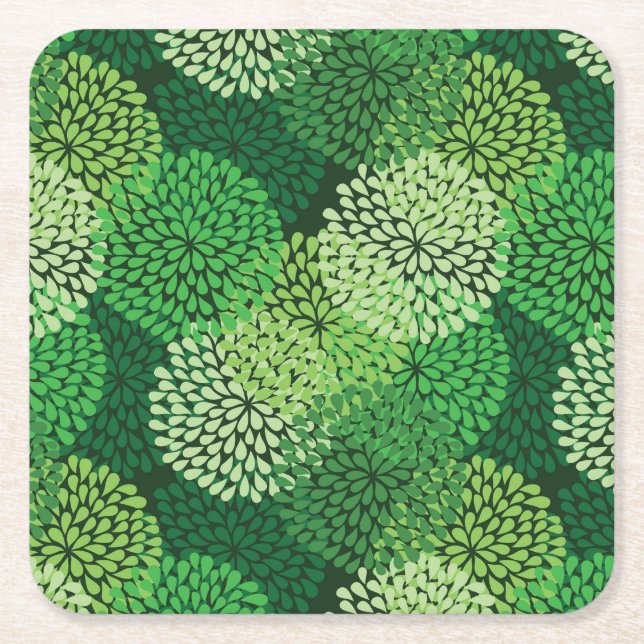 Posavasos Cuadrado De Papel Estampado de flores verde (Anverso)