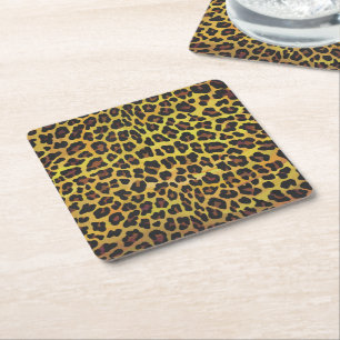 Posavasos Cuadrado De Papel Estampado marrón y amarillo de leopardo