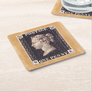 Posavasos Cuadrado De Papel Estampilla Penny Black Postage
