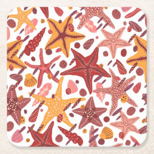 Posavasos Cuadrado De Papel Estanques de Starfish: Patrón del Mar Escandinavo