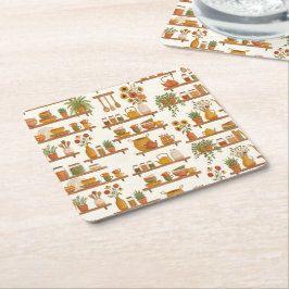 Posavasos Cuadrado De Papel Estantes de despensa de otoño patrón acuarela