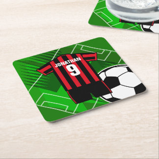 Posavasos Cuadrado De Papel Estantes rojas y negras de Jersey de fútbol person