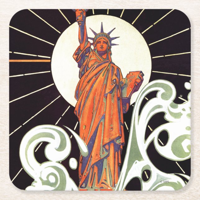 Posavasos Cuadrado De Papel Estatua de la Libertad (Anverso)