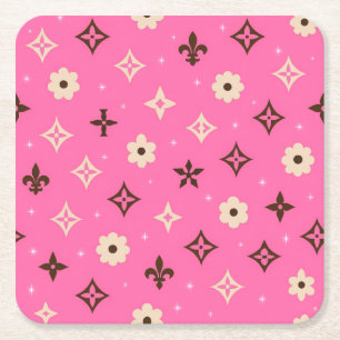 Posavasos Cuadrado De Papel Estética Moderna Imprimible Rosa Floral Geométrica