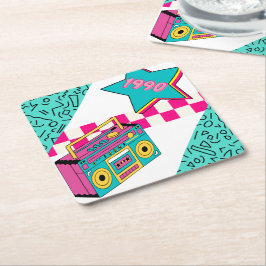 Posavasos Cuadrado De Papel Estilo de época 1990 estéreo