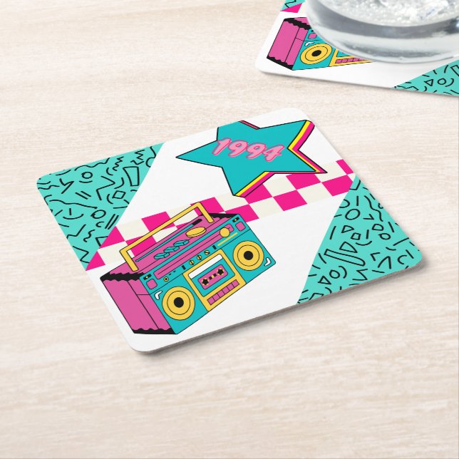 Posavasos Cuadrado De Papel Estilo de época 1994 Estéreo (En perspectiva)