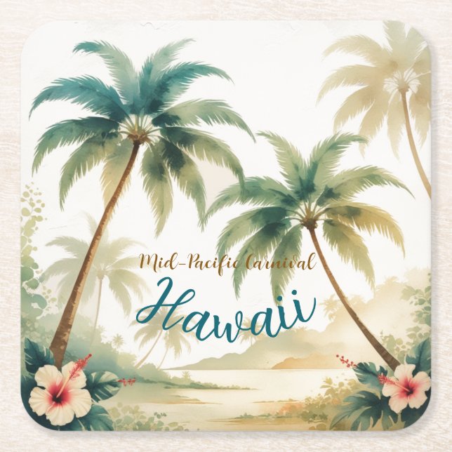 Posavasos Cuadrado De Papel Estilo de época Hawai Viajes Honolulu (Anverso)