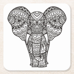 Posavasos Cuadrado De Papel Estilo decorativo del elefante