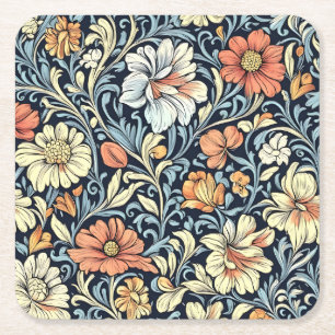Posavasos Cuadrado De Papel estilo floral William Morris con patrón de acanto