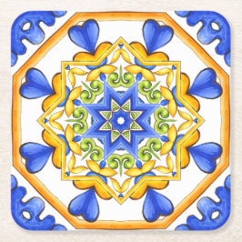 Posavasos Cuadrado De Papel Estilo italiano, azulejos,majolica Impresión todo-