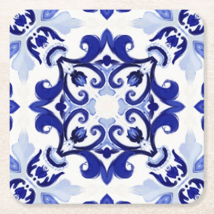 Posavasos Cuadrado De Papel Estilo italiano, azulejos,majolica Impresión todo-