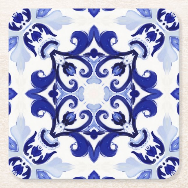 Posavasos Cuadrado De Papel Estilo italiano, azulejos,majolica Impresión todo- (Anverso)