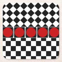 Posavasos Cuadrado De Papel Estilo negro blanco mitad diamante damas banda roj