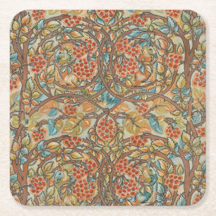 Posavasos Cuadrado De Papel Estilo William Morris Cottagecore Ardilla Floral
