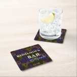 Posavasos Cuadrado De Papel Estrella abstracta moderna de David Blue Bar Mitzv<br><div class="desc">Celebre el Bar Mitzvah de su hijo y ofrezca vino y bebidas con esta moderna y abstracta barra azul mitzvah de bebidas de papel para que sus huéspedes lo utilicen. Un fondo abstracto moderno con velas encendidas y la Estrella de David complementan el texto en negrita en blanco y azul....</div>