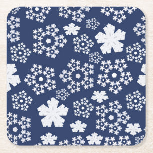 Posavasos Cuadrado De Papel Estrella azul y Navidades de copo de nieve patrón