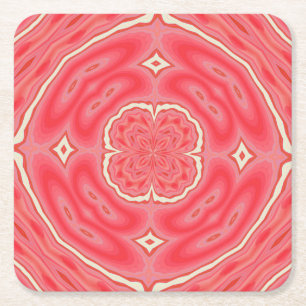 Posavasos Cuadrado De Papel Estrella Blanca Y Trébol Rojo Caleidoscopio