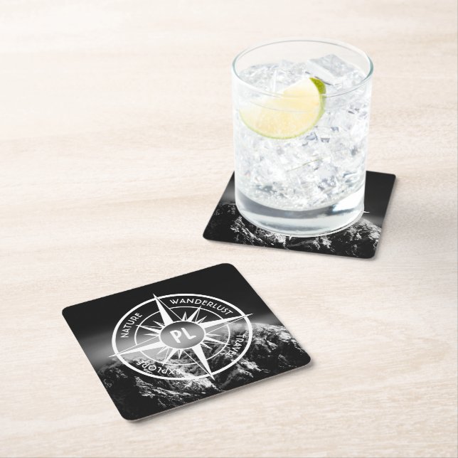 Posavasos Cuadrado De Papel Estrella de brújula emblema monopólico montañas dr (In situ)