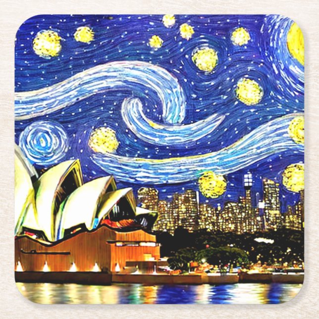 Posavasos Cuadrado De Papel Estrella nocturna Sydney ópera de Australia (Anverso)