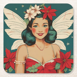 Posavasos Cuadrado De Papel Estrella Pin-Up Tropical Retro de Navidad de los 5