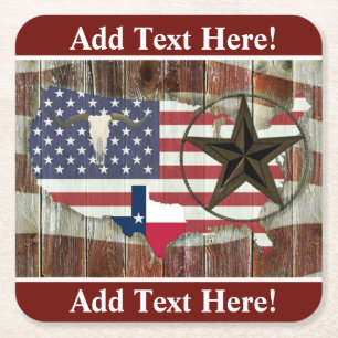 Posavasos Cuadrado De Papel Estrella solitaria de Texas Rústica Texas Larga Cu
