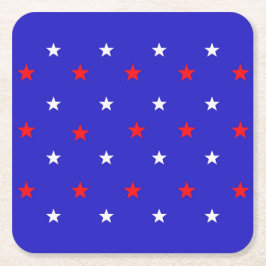 Posavasos Cuadrado De Papel Estrellas blancas y rojas - Patrón de cielo estrel