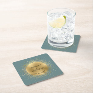 Posavasos Cuadrado De Papel Estrellas de luna de oro celestial pastel
