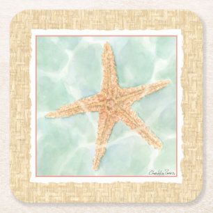 Posavasos Cuadrado De Papel Estrellas de mar náuticas en agua
