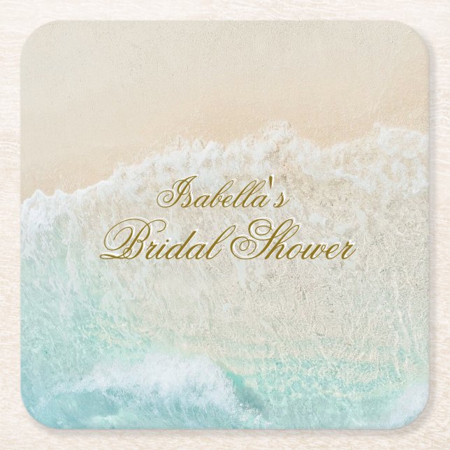 Posavasos Cuadrado De Papel Estrellas de mar y conchas Fiesta de Despedida de  (Anverso)