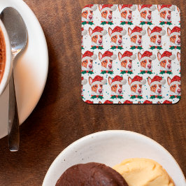 Posavasos Cuadrado De Papel Estrellas de Navidad de la raza de perro Podengo P